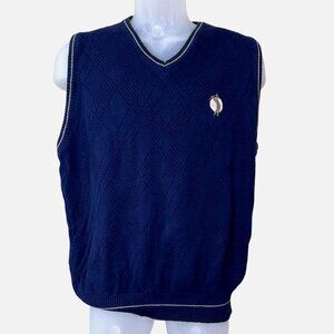 Sedgefield Vintage Navy Gold Sweater Vest Textured Knit Medium